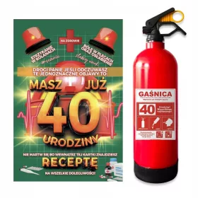    FEUERLÖSCHER- UND GEBURTSTAGSKARTE MIT VERORDNUNG ZUM 40. GEBURTSTAG EINES FEUERWEHRFACHZYLINDERS