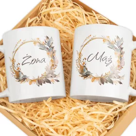   Hochzeitsgeschenk am Hochzeitstag, Tassen mit der Aufschrift Ehemann Ehefrau