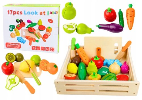  Obst und Gemüse aus Holz in einer Küchenmagnetbox
