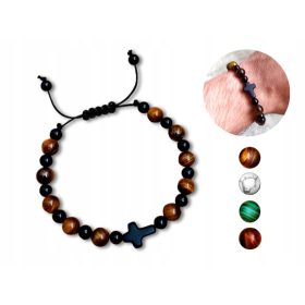    Herren-Armband, Tigerauge, Stein, Howlith, Onyx, Kreuz, Rosenkranz