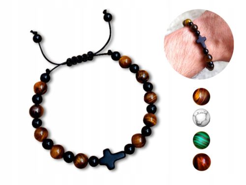  Herren-Armband, Tigerauge, Stein, Howlith, Onyx, Kreuz, Rosenkranz
