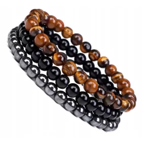  DAMEN-ARMBAND TIGERAUGENPERLEN ONYX-HÄMATIT-SET 3in1