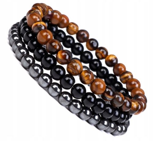  DAMEN-ARMBAND TIGERAUGENPERLEN ONYX-HÄMATIT-SET 3in1