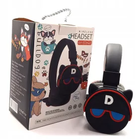    Kabelgebundene und kabellose Bluetooth-Kopfhörer mit FM-mSD-Karte, BullDog Cartoon