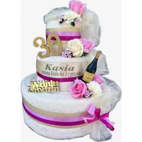   Originelle Geburtstagsgeschenk-Torte mit SUPER-Tüchern, Seifenrosen, gewidmet