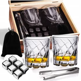    Geschenkset: Whiskygläser, Steine, Schachtel, Eiswürfel, Getränk