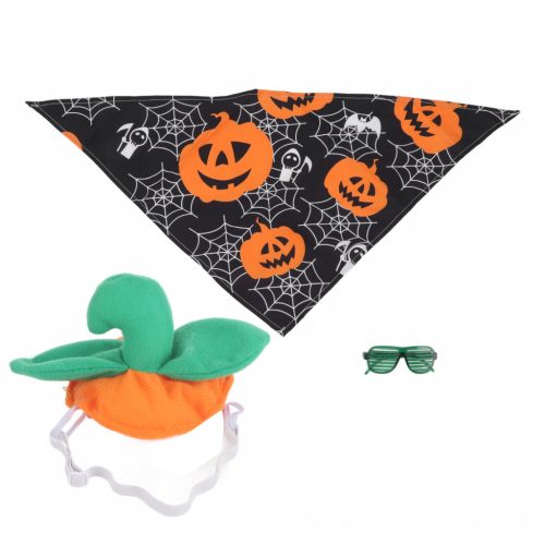  Halloween-Kürbis-Tierkostüm mit Mütze, Brille und Schal