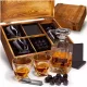  Whisky-Geschenkset in einer Holzkiste, Gläsern, Zange, Stein