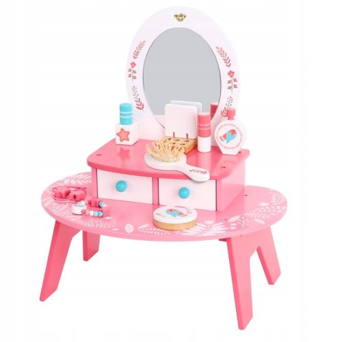  TOOKY TOY Rosafarbener Schminktisch aus Holz mit Spiegel