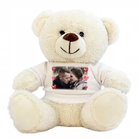    Ein weißer Teddybär im T-Shirt mit Ihrem Foto - Foto-Teddybär