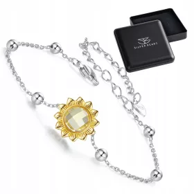    S203 Silber vergoldetes Armband mit Sonnenblume und Kugeln, 925er Silber