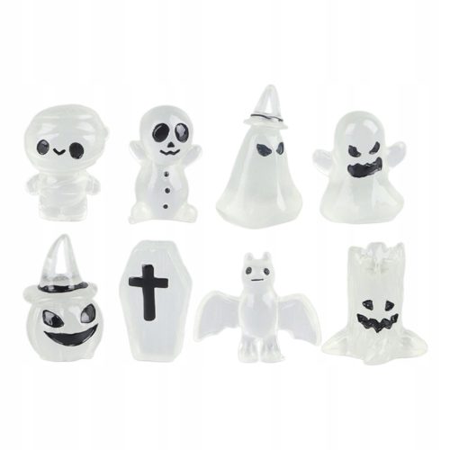  8 Miniatur-Halloween-Dekorationen, leuchtende Totenkopf- und Geister-Grabsteine