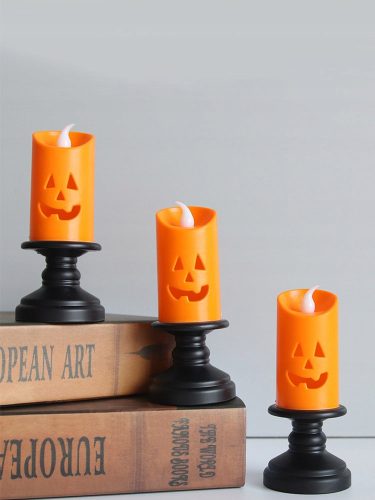  Bunte flammenlose LED-Kerzen in Form eines Kürbisses – Halloween-Dekoration
