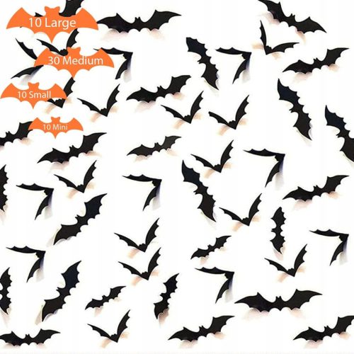  Fledermaus-Aufkleber, 60 x Fledermaus-Set, verschiedene Größen für Halloween