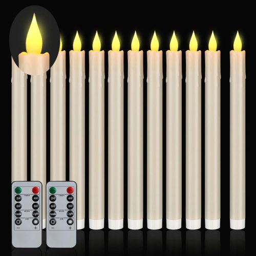 Flammenlose Spitzkerzen, 12er-Pack, 26,9 cm, warme Beleuchtung – Elfenbein