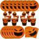  Großes Set aus Tellern, Bechern, Servietten, Strohhalmen, Halloween-Kürbis, 40-tlg