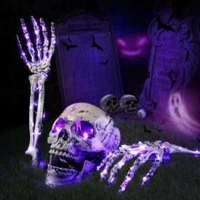    REALISTISCHE HALLOWEEN-DEKO MIT SCHÄDEL UND HANDKNOCHEN MIT LED