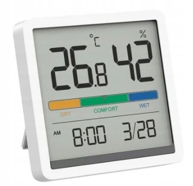  Sensor-Thermometer und Hygrometer mit Uhr, weiß