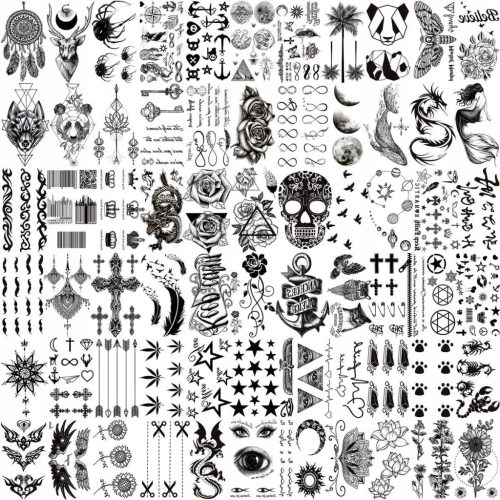  66 Blatt kleine schwarze temporäre Tattoos für Frauen Männer Gesicht Hals Fake Tattoo
