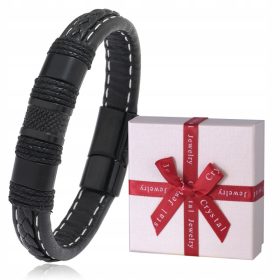    SCHWARZES LEDERARMBAND M59 FÜR HERREN, ELEGANTE KRISTALL-GESCHENKBOX