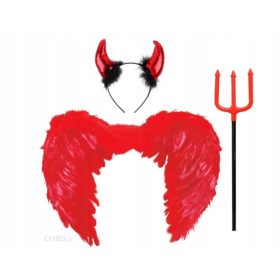  Teufelsset: Teufelshörner-Stirnband + Gabeln, Flügel