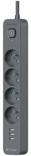  Tracer Power Line+ Steckdosenleiste 1,5 m 4 Steckdosen + 3x USB-A Graphit