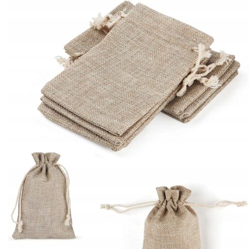  Stoffbeutel mit Kordelzug. Tragbare Jute-Bonbontüte mit Leinen-Kordelzug
