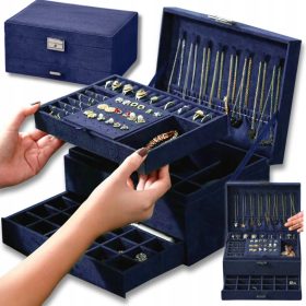  SCHMUCKKASTEN ELEGANTER ORGANIZER GESCHENK MARINEBLAU F42