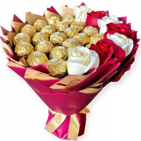    Süßer Ferrero-Blumenstrauß aus Seifenrosen zum Geburtstag, Namenstag, Ruhestand, Jahrestag