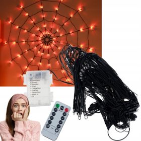    LED-Spinnennetz, 70 leuchtende Halloween-Lichter mit Fernbedienung, Dekoration