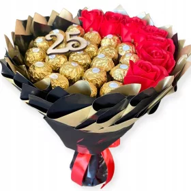    Ferrero-Blumenstrauß Geschenk zum Geburtstag, Namenstag, Jahrestag, Hochzeit, Seifenrosen