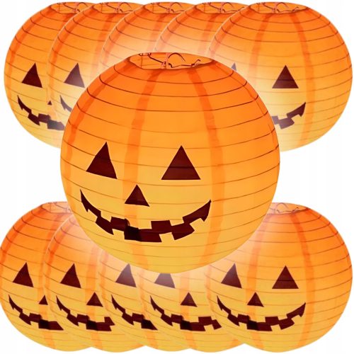  10x LED PAPIERLATERNE KÜRBIS HALLOWEEN LEUCHTENDE DEKORATION 25 CM SET