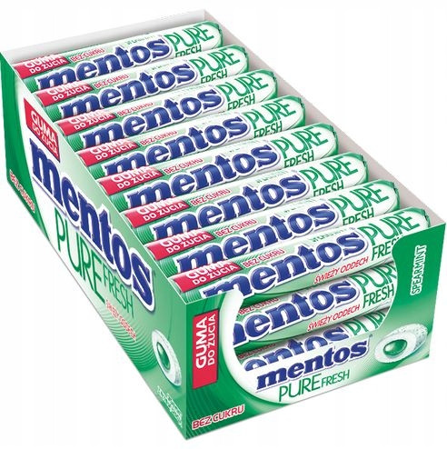 Mentos Pure Fresh Spearmint Kaugummi ohne Zucker, 15,5g - 24 Stück