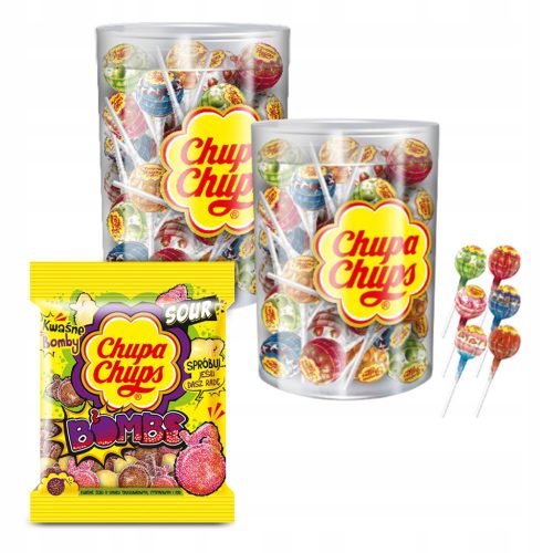 CHUPA CHUPS Lizaki Best of 12g, 50 Stück + GRATIS Sour Bombs Gummibonbons 90g