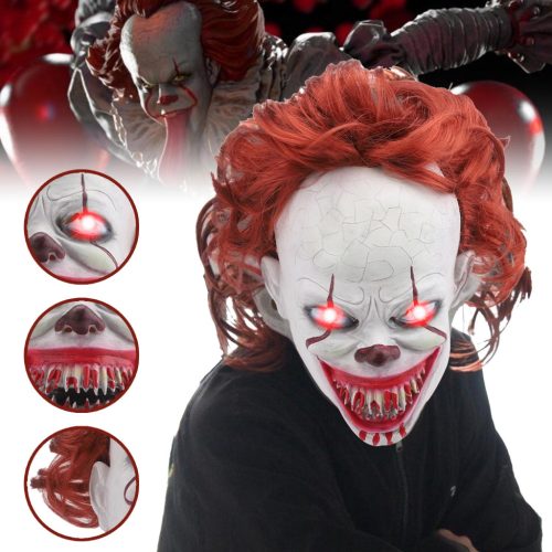  CLOWN-MASKE MIT LED, REQUISITEN, COSPLAY-JOKER-KOSTÜM FÜR HALLOWEEN