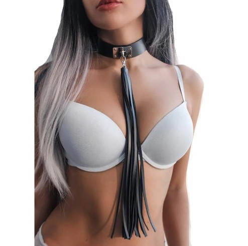  SCHWARZES LEDER-Halsband, PUNK-Rock-Halsband, Fledermausschwanz, LEINE