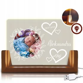    Personalisierte Holzrahmenlampe mit Ihrem Fotoaufdruck auf Glas