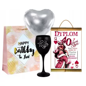    Schwarzes Glas + Diplom mit Wünschen, Geschenk zum 40. Geburtstag für sie