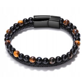  Lederarmband mit Tigerauge-Stein, 21 cm