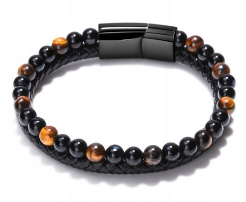 Lederarmband mit Tigerauge-Stein, 21 cm