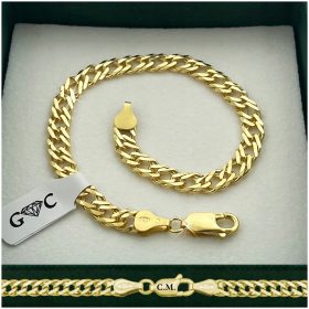    HERREN-ARMBAND AUS GOLD 925/585 SILBER ROMBO 21 cm/5,5 mm DICKE + GRAVUR