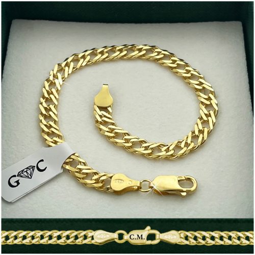  HERREN-ARMBAND AUS GOLD 925/585 SILBER ROMBO 21 cm/5,5 mm DICKE + GRAVUR