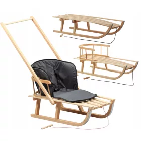    POLNISCHER HOLZSCHLITTEN MIT GRAPHITMATRATZE. Traditionelle Kinderwagen-Rückenlehne