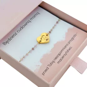    Armband mit Gravur des Namens des Kindes, aus Stahl, rosa Perlen