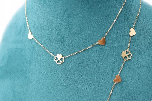  Gold-Set mit Prominenten, 3 Elemente, Kleeblatt und Herzen, 316L-Stahl