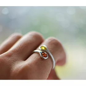    Verstellbarer silberner Bernsteinring, zertifizierter Bernsteinring