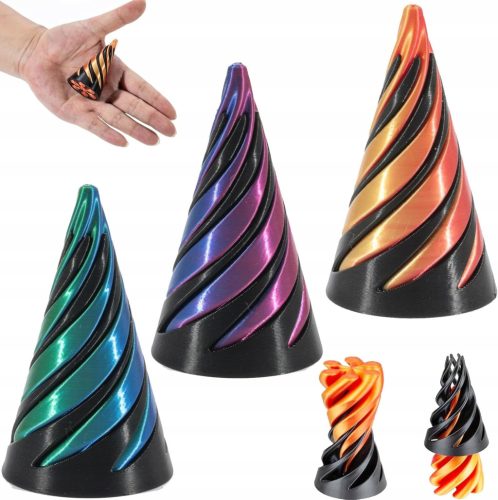  3 Stück 3D-gedruckte Spiralmünze Fidget Pyramid Skulptur Spielzeug