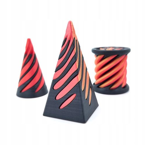  3x 3D-gedruckte spiralförmige konische Zappelpyramide Laserskulptur Rotgold