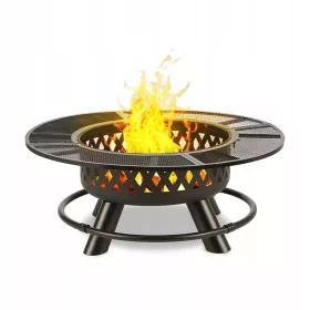    Gartenfeuer Grill Lagerfeuer Ø120cm rund Stahlrost Deckel schwarz