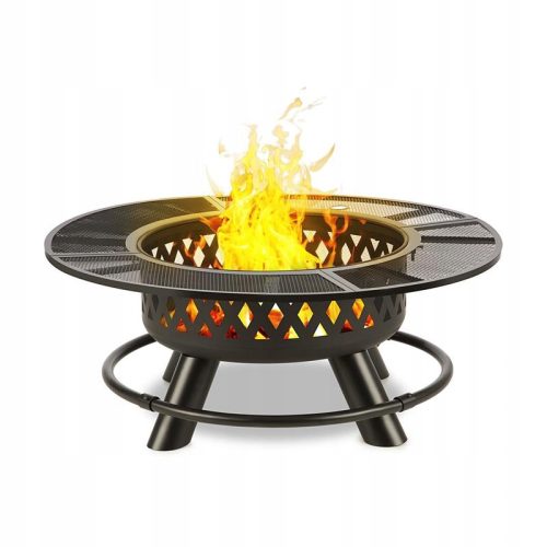  Gartenfeuer Grill Lagerfeuer Ø120cm rund Stahlrost Deckel schwarz